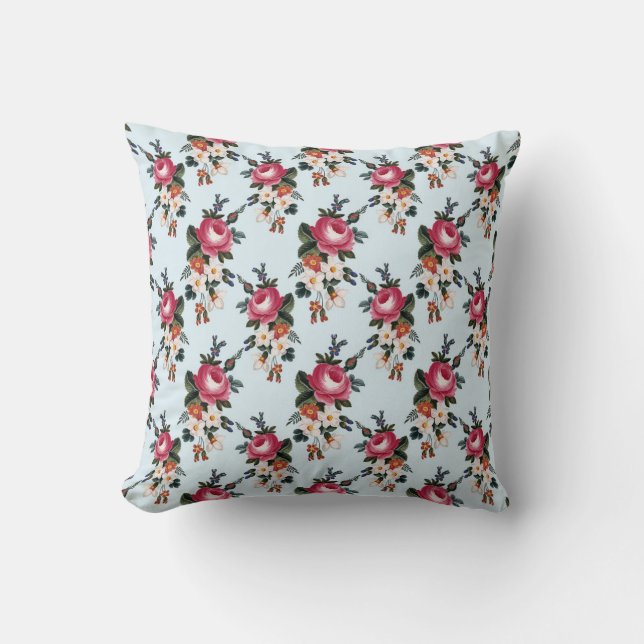 Vintages rosa Rosenmuster reversibel Kissen (Vorderseite)