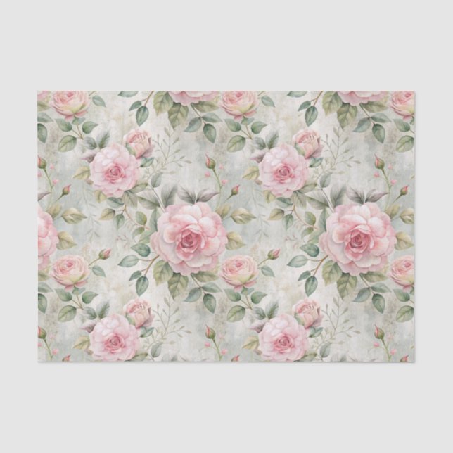 Vintages rosa Rosenmuster Seidenpapier (Vorderseite)