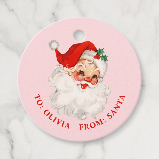 Vintages rosa Santa-Geschenk Geschenkanhänger (Vorderseite)