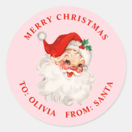 Vintages rosa Santa-Geschenk Runder Aufkleber
