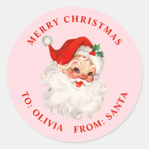 Vintages rosa Santa-Geschenk Runder Aufkleber