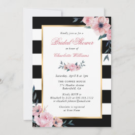 Vintages Rosa Schwarzes Brautparty Einladung