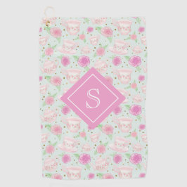 Vintages rosa Tee-Party-Muster Monogramm Golfhandtuch