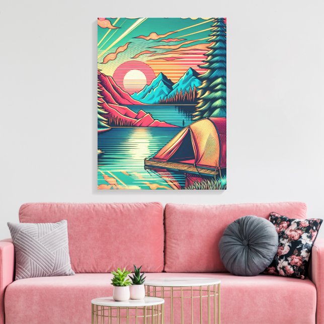 Vintages Rosa und Aquamarines Camping Leinwanddruck (Insitu (Wohnzimmer))