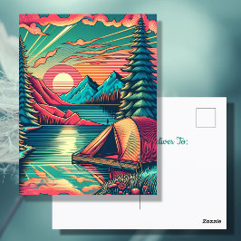 Vintages Rosa und Aquamarines Camping Thema Geburt Postkarte