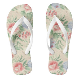 Vintages rosa und blaues Blume-Muster Flip Flops