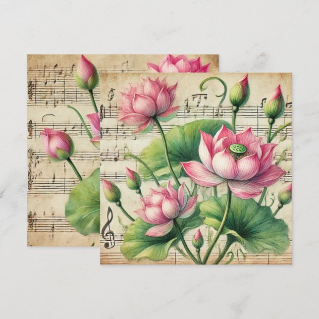 Vintages Rosa und Grün Lotus Scrapbook Einladung (Vorne/Hinten)
