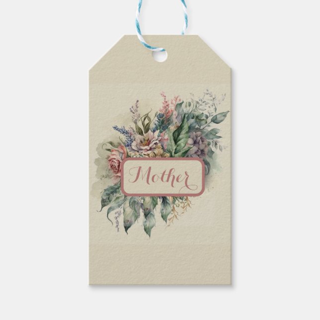 Vintages Rosa und grüne Giftmarke Geschenkanhänger (Vorderseite)