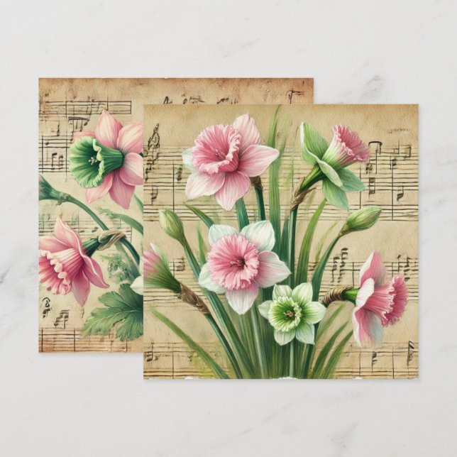 Vintages rosa und grüne Nadelöle - Handbuch Einladung (Vorne/Hinten)