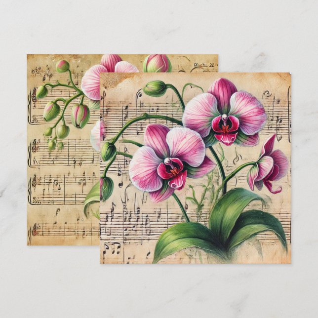 Vintages Rosa und grüne Orchideen Einladung (Vorne/Hinten)