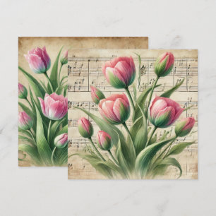 Vintages Rosa und grüne Tulips - Scrapbook Einladung