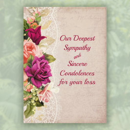 Vintages Rosa und Rote Rosen mit Spitzen-Beileid Karte