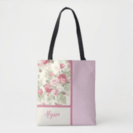 Vintages Rosa und Rote Rosen Patchwork Tasche