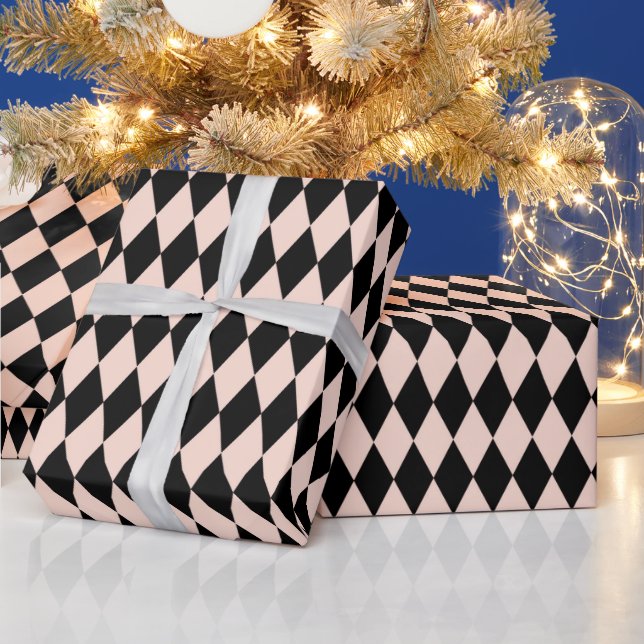 Vintages rosa und schwarzes Harlequin-Muster Geschenkpapier (Feiertage)