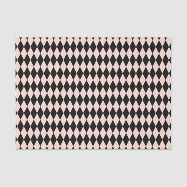 Vintages rosa und schwarzes Harlequin-Muster Seidenpapier (Vorderseite)