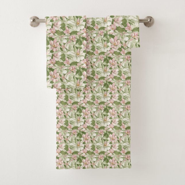 Vintages Rosa und Weiße Magnolien Badhandtuch Set (Insitu)