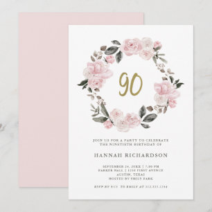 Vintages rosa Wasserfarbenkreit   90. Geburtstag Einladung