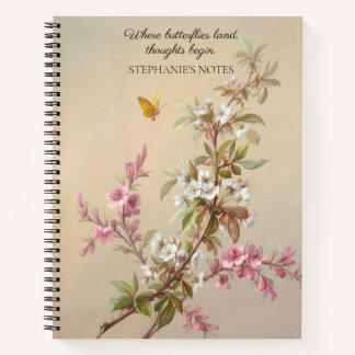 Vintages rosa Weißblütenangebot Notizbuch