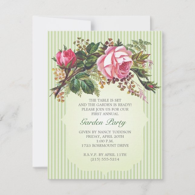 Vintages Rose Bouquet Garden Party Einladung (Vorderseite)