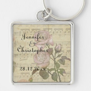 Vintages Rosen- und Musikkerbehochzeits-Set Schlüsselanhänger
