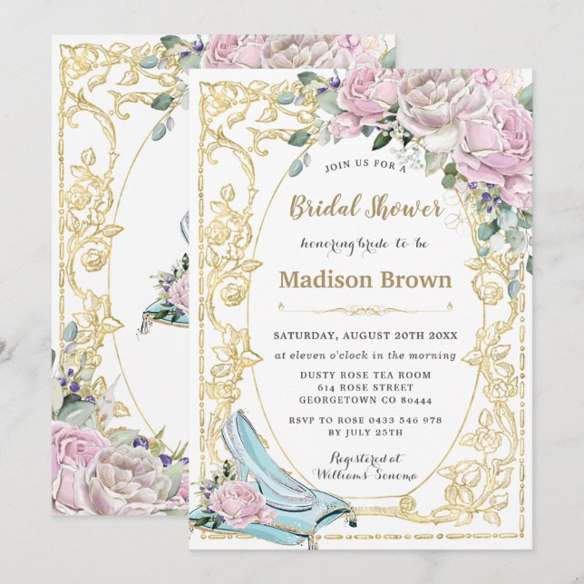 Vintages Roses-Gold-Princess-Brautparty Einladung (Vorne/Hinten)