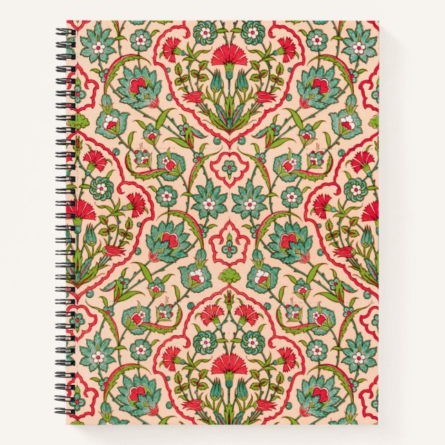Vintages Rot-Grün-Arabisches Blumenmuster Notizbuch (Vorderseite)