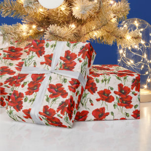 Vintages Rot Mohn Design Jugendstil Geschenkpapier