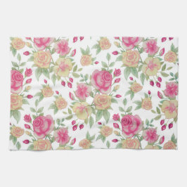 Vintages Rot- und Gelbrosenmuster | Geschirrtuch