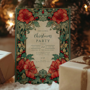 Vintages Rotes Amaryllis Botanisches Weihnachtsfes Einladung