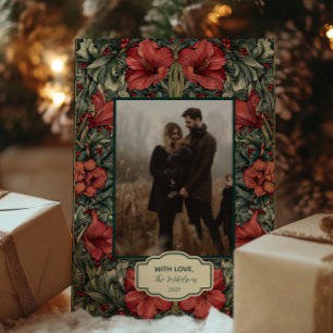 Vintages Rotes Amaryllis Botanisches Weihnachtsfes Feiertagskarte