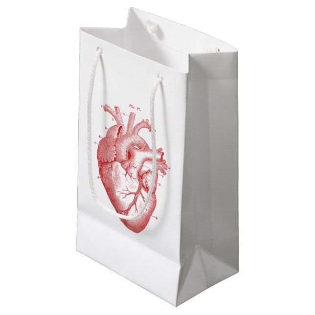 Vintages rotes anatomisches Herz kleine Geschenkta Kleine Geschenktüte (Vorderseite Schrägansicht)