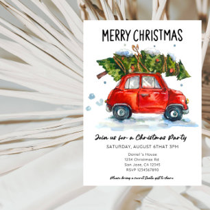 Vintages Rotes Auto mit Geschenken Feierlichkeiten Einladung