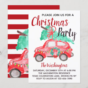 Vintages Rotes Auto Party Weihnachten Einladung