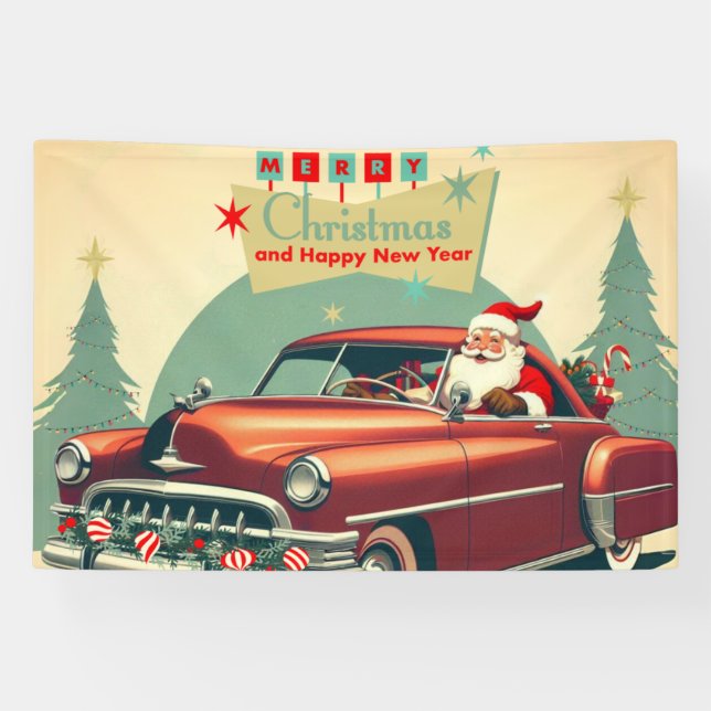 Vintages rotes Auto & Santa Banner (Horizontal)