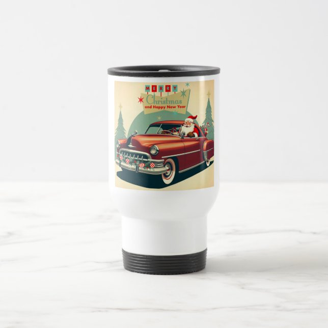 Vintages rotes Auto & Santa Reisebecher (Mittel)