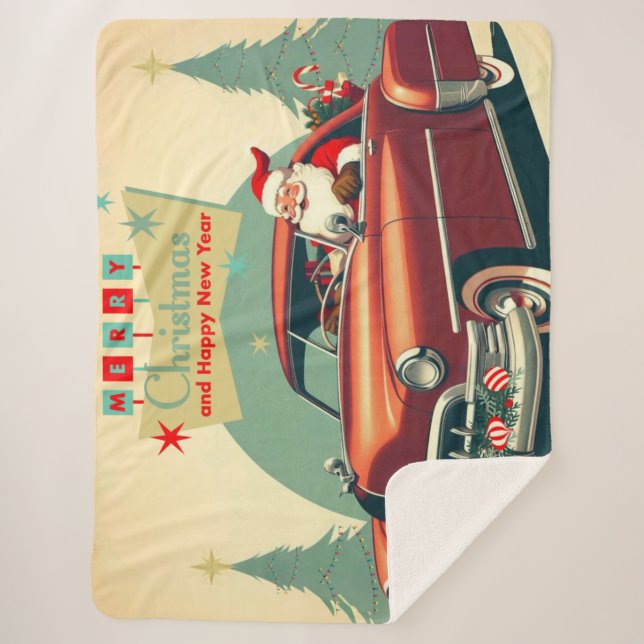 Vintages rotes Auto & Santa Sherpadecke (Vorderseite)