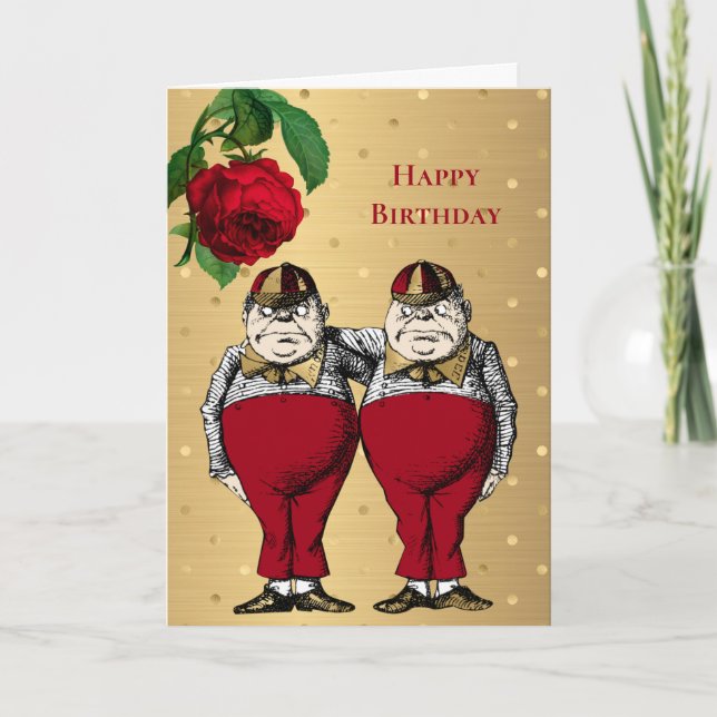 Vintages Rotes Gold Tweedles Geburtstag Karte (Vorderseite)