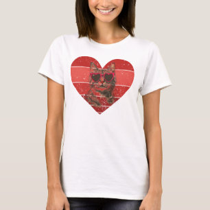 Vintages Rotes Herz Tabby Katze in Sonnenbrille T T-Shirt