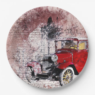 Vintages rotes Kunstauto Pappteller