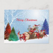 Vintages Rotes Santa Log Aquarellbäume Weihnachten