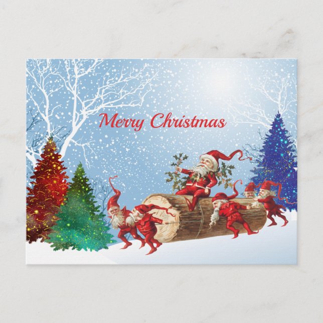 Vintages Rotes Santa Log Aquarellbäume Weihnachten (Vorderseite)