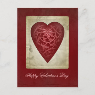 Vintages rotes Valentine-Herz mit Blumen-Postkarte Feiertagspostkarte