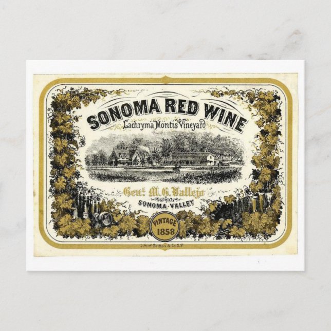 Vintages Rotes Weinetikett Sonoma Valley Postkarte (Vorderseite)