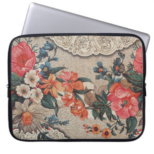 Vintages, rotes, weißes Blume Laptopschutzhülle