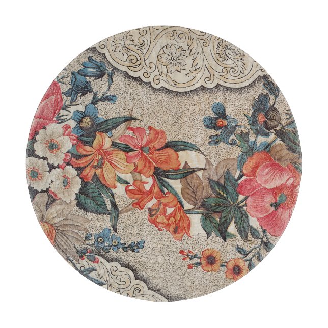 Vintages, rotes, weißes Blume Schneidebrett (Vorderseite)