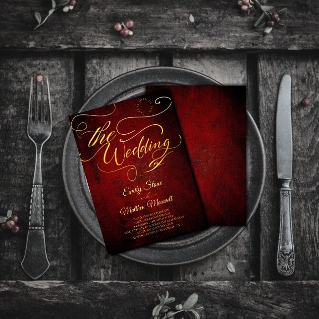 Vintages Rotschnitthaushalt, Goldkalligraphie Einladung (Von Creator hochgeladen)