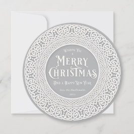 Vintages Round Gray + Off White Celtic Feiertagskarte