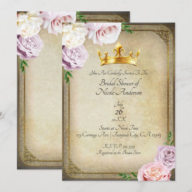 Vintages Royal Gold Crown Brautparty Einladung (Vorne/Hinten)