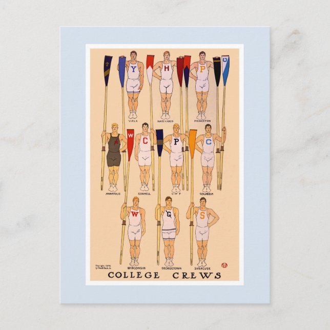 Vintages Rudern 1908 Uni Crews Postkarte (Vorderseite)