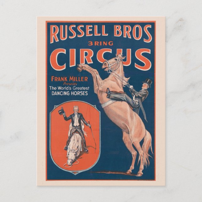 Vintages Russell Brothers Circus Poster. Postkarte (Vorderseite)